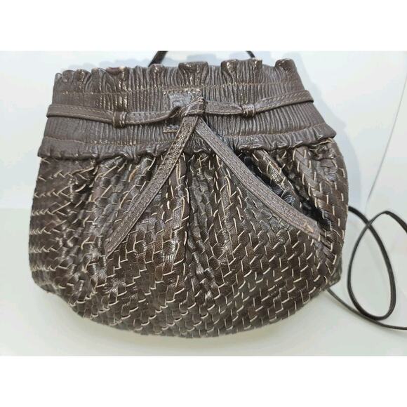 Fendi Shoulder Bag Brown Leather Vintage Braided Pochette Mini Draws 7x5 - Picture 8 of 16
